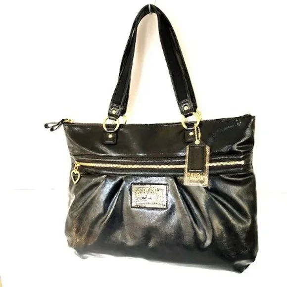 Coach Poppy Black Liquid Glam Patent Leather Tote - Picture 3 of 16